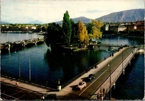 PUENTE DE MONTAÑAS GINEBRA Jean-Jacques Rousseau Island Francia 4x6 Postal - Imagen 1 de 2