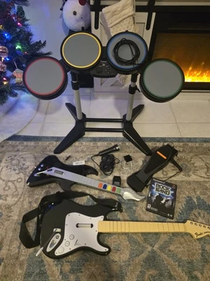 USB Rockband Drums Fender Wireless Guitars Microphone Foot Pedal PS2 Game Lot - Image 1 of 4