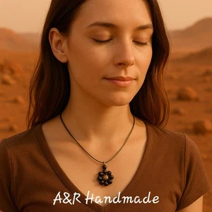 Handmade Tiger Eye & Matte Black Agate Necklace – Copper Wire Flower Pendant - Picture 1 of 4