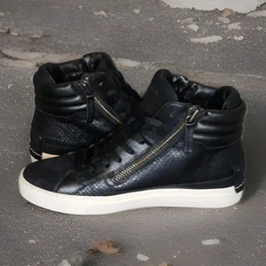 Crime London Damenschuhe Größe 10 hoher Sneaker schwarz Leder doppelter Reißverschluss - Bild 1 von 13