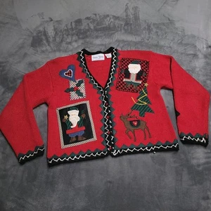 Vintage Sharon Young Christmas Holiday Pullover bestickt Gr. S Santa Rudolph Glocken - Bild 1 von 10