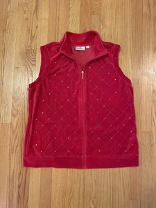 Quacker Factory Multi Sparkle Quilted Velour Vest, Red, A369320, Large - Picture 1 of 8