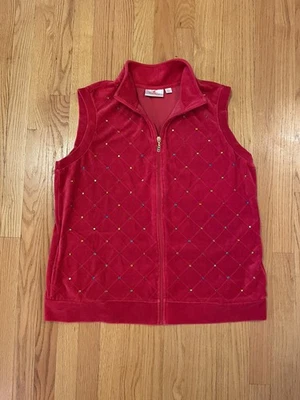 Quacker Factory Multi Sparkle Quilted Velour Vest, Red, A369320, Large - Image 1 of 4