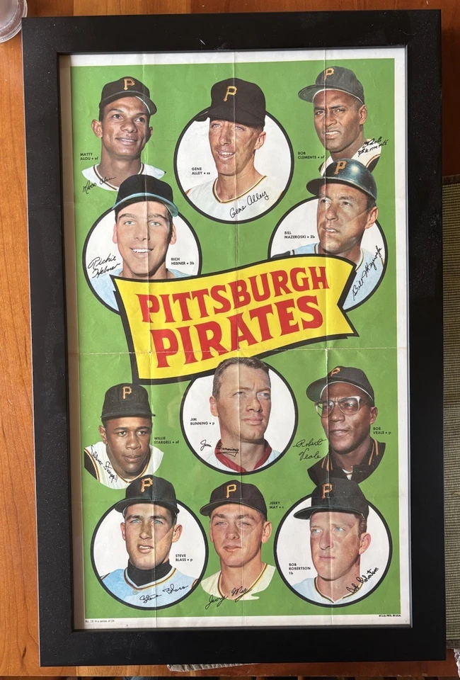 1969 Topps Team Плакат Пираты 16 Клементе, Старджелл, Мазероски, Алоу EX В РАМКЕ - Изображение 1 из 1