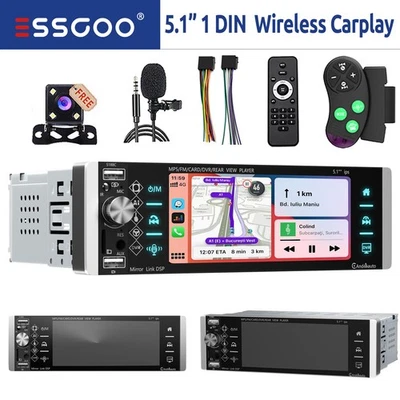 Autoradio Single 1Din Android Auto Wireless CarPlay 5 Zoll BT AUX 3USB MIK+ Kam - Bild 1 von 4