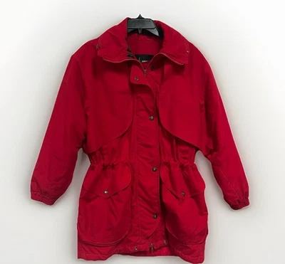 Vintage London Fog Red Jacket Rain Coat Women’s Small Hooded Parka - Image 1 of 4
