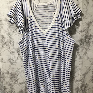 Lane Bryant Sternenstreifen T-Shirt Damen Größe 14/16 V-Ausschnitt Kurzarm Rüschen - Bild 1 von 16