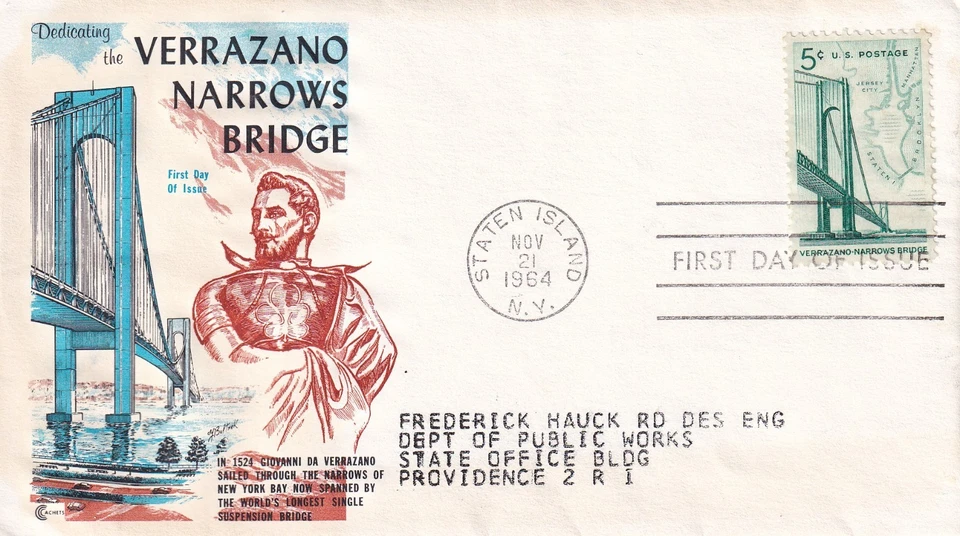 STAMP SCOTT 1258 "NY Verrazano-Narrows Bridge" 5 CENT 1964 FDC - B - Image 1 of 1