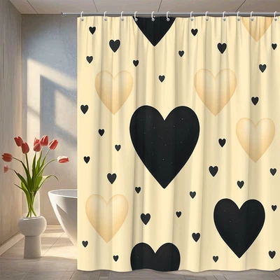 Cortina de ducha corazón negro y dorado para decoración de baño Foto 1 de 4