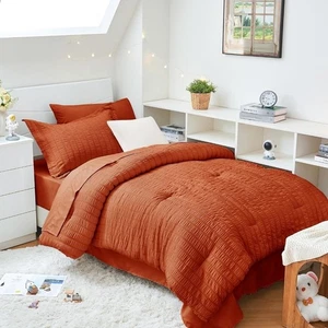 Twin XL Seersucker Comforter Set, 5 Piece All Season Luxury Bed in a Bag - Picture 1 of 7