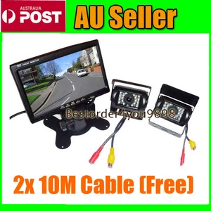 7" LCD Monitor Car Rear View Kit + 2x IR Reversing Backup Camera for bus Truck - Picture 1 of 11