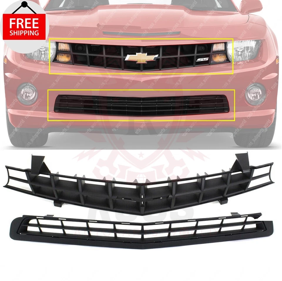 New Front Bumper Upper Lower Grille Black 2PC Fits 2010-2013 Chevrolet Camaro — 第 1/4 张图片