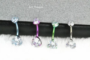 10pcs G23 Titanium 14gx10x5/8mm CZ Navel belly ring Button Barbell Body Piercing - Picture 1 of 4