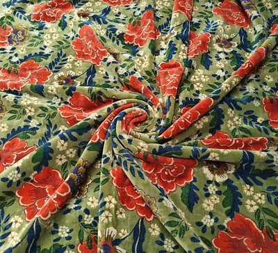 Indian Velvet Floral Printed Upholstery Fabric Sewing Running Fabric By The Yard - Image 1 of 4
