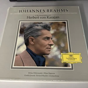 Brahms 4 Symphonies Violin Concerto Requiem KARAJAN FERRAS DGG 7 LP BOX TULIP - Picture 1 of 13