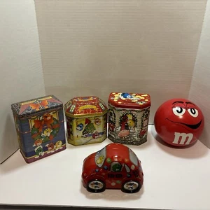 Vintage M&Ms Urlaub Werbung Sammler und Sparschwein Dose 5 Stück - Bild 1 von 11