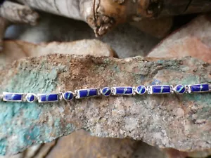 Lapis Quadrat Rund Opal Edelstein Sterlingsilber 925 Scharnier 7,5" Armband AJ24 - Bild 1 von 11