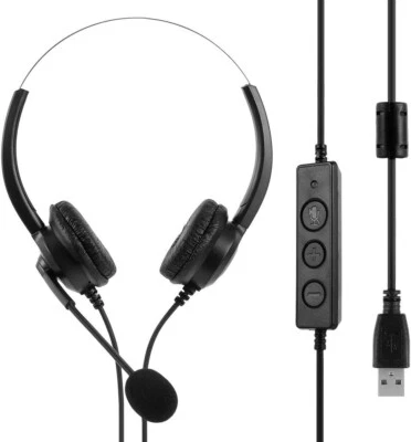 Cuffie microfono cablate antirumore PC SoftPhone Skype Switch Telefono Tablet - Immagine 1 di 4