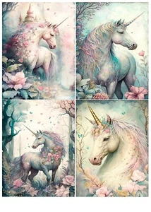 Aceo Cards Unicorn Print Set of 4 Aceo Prints Each Size 2.5x3.5", #UCP4 - Picture 1 of 2