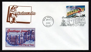 USA, SCOTT # 3566, ARTMASTER FDC COVER OF 2002 COLORADO, GREETINGS FROM AMERICA - Picture 1 of 1