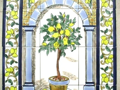 Ceramic tile art Mosaic wall mural Lemon Tree floral BACKSPLASH  18" x 24" - Image 1 of 4