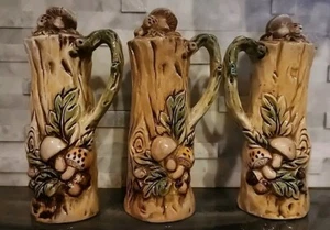 Vintage 1970's Lefton Woodland Mushroom Tree Stump 6-1/2" Salt & Pepper Shakers - Picture 1 of 4