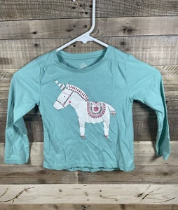 Kids Korner Girls 4T Unicorn Shirt Blue Green White Pony Long Sleeve Casual Top - Picture 1 of 6