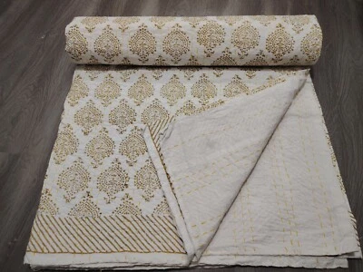 Colcha de algodón Kantha Indian manta impresión de bloques de mano ropa de cama king Foto 1 de 4