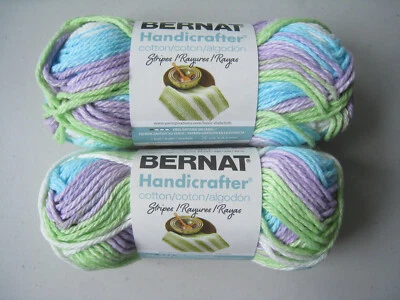 Bernat Handicrafter Cotton Stripes Yarn Lot of 2x1.5 Oz 04317 Violet Stripes Foto 1 de 3