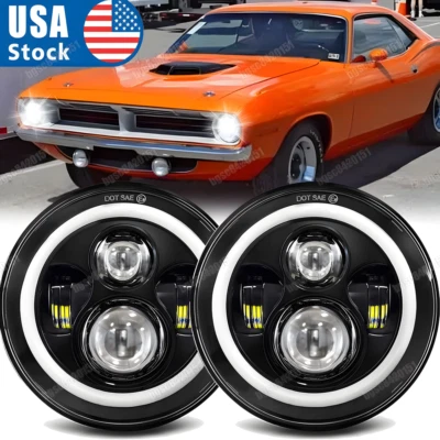 For Plymouth Duster 340 1970-1975 Halo 7" inch Round LED Headlights Hi/Lo DRL - Image 1 of 4