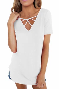 TOP CAGE "CLEARANCE" "4" "8" "10" Ladies Solid White Soft Cage Front Women Top - Picture 1 of 4