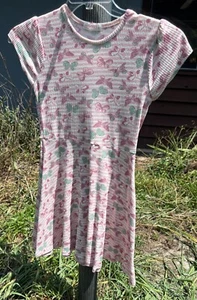 Pink and White GIRLS size 12 Striped Dress with Butterflies by YOUNGHEARTS - Picture 1 of 4