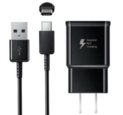 Fast Wall + Charger USB Type C Cable For Samsung Galaxy S20 S21 Note 20 Black - Image 1 of 3