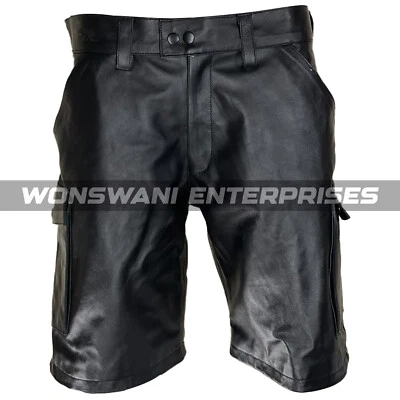 Mens Genuine Cowhide Leather Slim Fit Shorts Club Wear Shorts Cuir Bluff Shorts - Image 1 of 4
