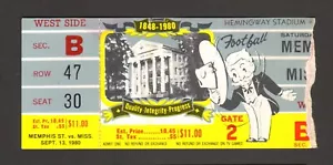 MEMPHIS vs OLE MISS COLLEGE FOOTBALL TICKET STUB SEPT 13 1980 HEMINGWAY STADIUM - Picture 1 of 2