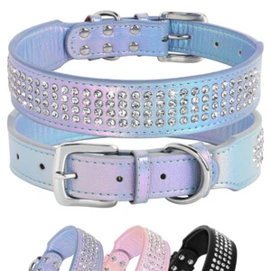 Weiches Leder Haustier Hund Halsband Bling Strass Diamant Halskette Mittel große Haustiere - Bild 1 von 19