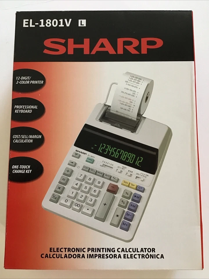 Sharp EL-1801V Portable 12-Digit 2Color Serial Printing Calculator  NEW In Box. - Image 1 of 4