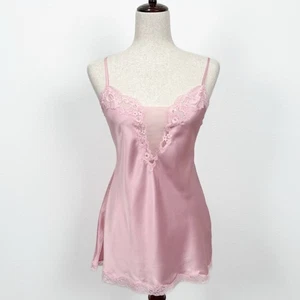 Vintage Victoria's Secret Slip Damen M rosa Satin Spitze Schlitz Fee kokett 2000er Jahre Y2K - Bild 1 von 16