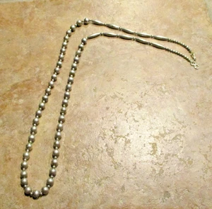 30" LONG Vintage Navajo Sterling Silver ALTERNATING BEAD Necklace on ROPE - Picture 1 of 16