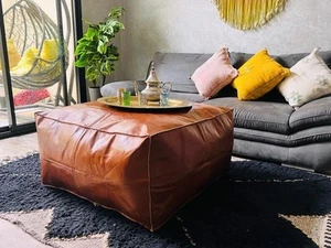 Pouffe Footstool Handmade Unstuffed Ottoman Moroccan Leather 30'' Footrest - Picture 1 of 9