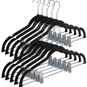 Clothes Hangers with clips BLACK Velvet Hangers, For Skirt/pants Hangers 10 Pack - Picture 1 of 7