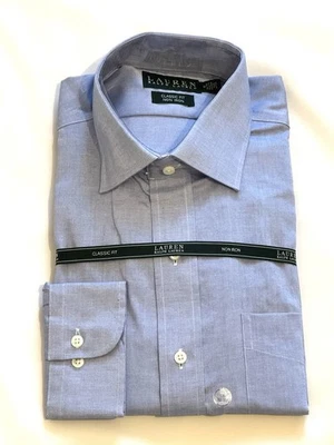 Camisa de vestir Lauren Ralph Lauren para hombre azul sin hierro calce clásico 16-32/33 Foto 1 de 2
