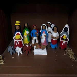Guillermina Aguilar Alcantara Vintage Krippe signiert Oaxaca 13 Teile Folk - Bild 1 von 14