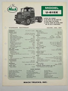 1965 MACK U-615X 4-Wheel Diesel Tractor Truck Specifications Specs Brochure - Picture 1 of 2