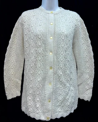 Cárdigan suéter dobladillo festoneado con botones talla M de colección años 60 para mujer roscado plateado Foto 1 de 4