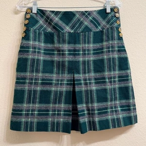 Falda Ann Taylor Línea A Botones Bolsillos Verde Cuadros Talla 2 Escuela Academia - Imagen 1 de 9