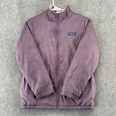 Chaqueta Patagonia Niñas M Púrpura Cremallera Completa Reversible Sherpa Polar Abrigo Puffer Foto 1 de 4