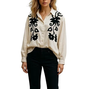 Vintage Halston Roberson Womens Embroidered Shirt S White Western Southwestern - Picture 1 of 13