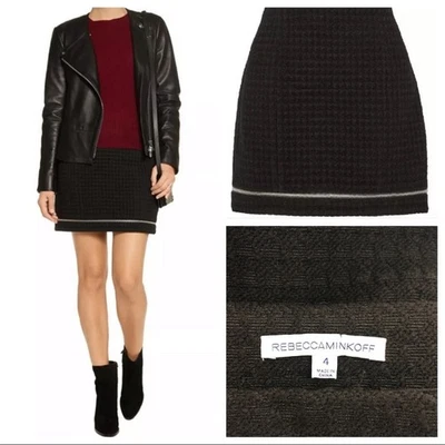 Minifalda Rebecca Minkoff Nell Tweed Cremallera Negra Talla 4 en Negro Foto 1 de 4