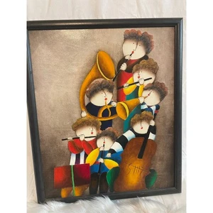 Vintage Joyce Roybal Children Playing Musical Instruments Signed Painting - Picture 1 of 4